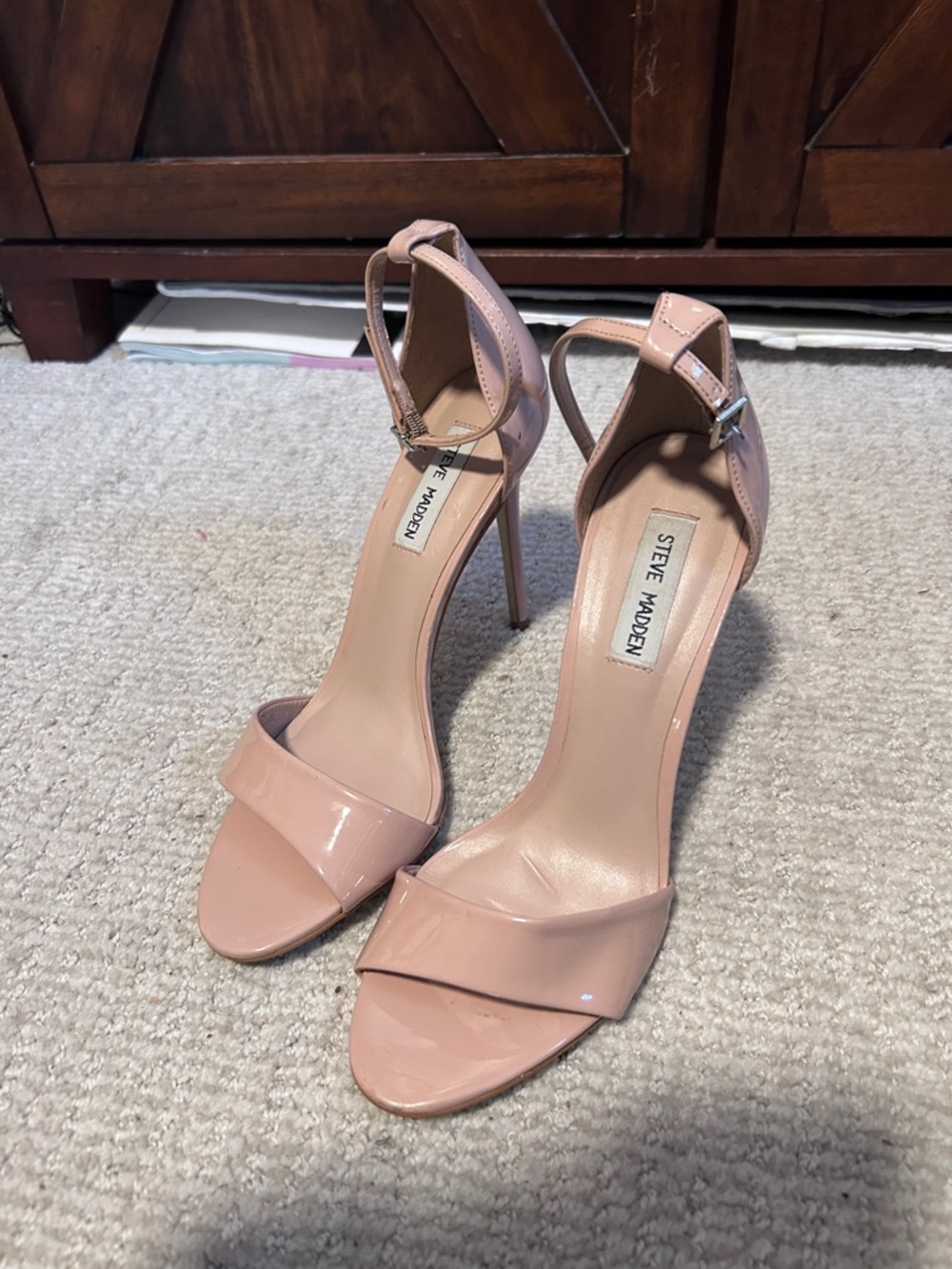 Steve Madden Nude Patent Ankle Strap Heels – Size 9.5M Classic Minimal Stiletto